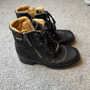 Harley Davidson leather boots Womens 7 Black Motorcycle Side Zip Lace Up chunky
